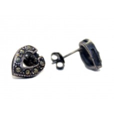 Earrings Sterling Silver Stud 925 Black Marcasite Stone Women Handmade Gift B445